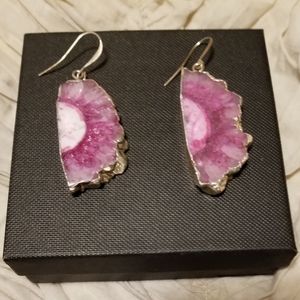 Pink agate earrings, French hooks, medium weight, approximately 2 inches long